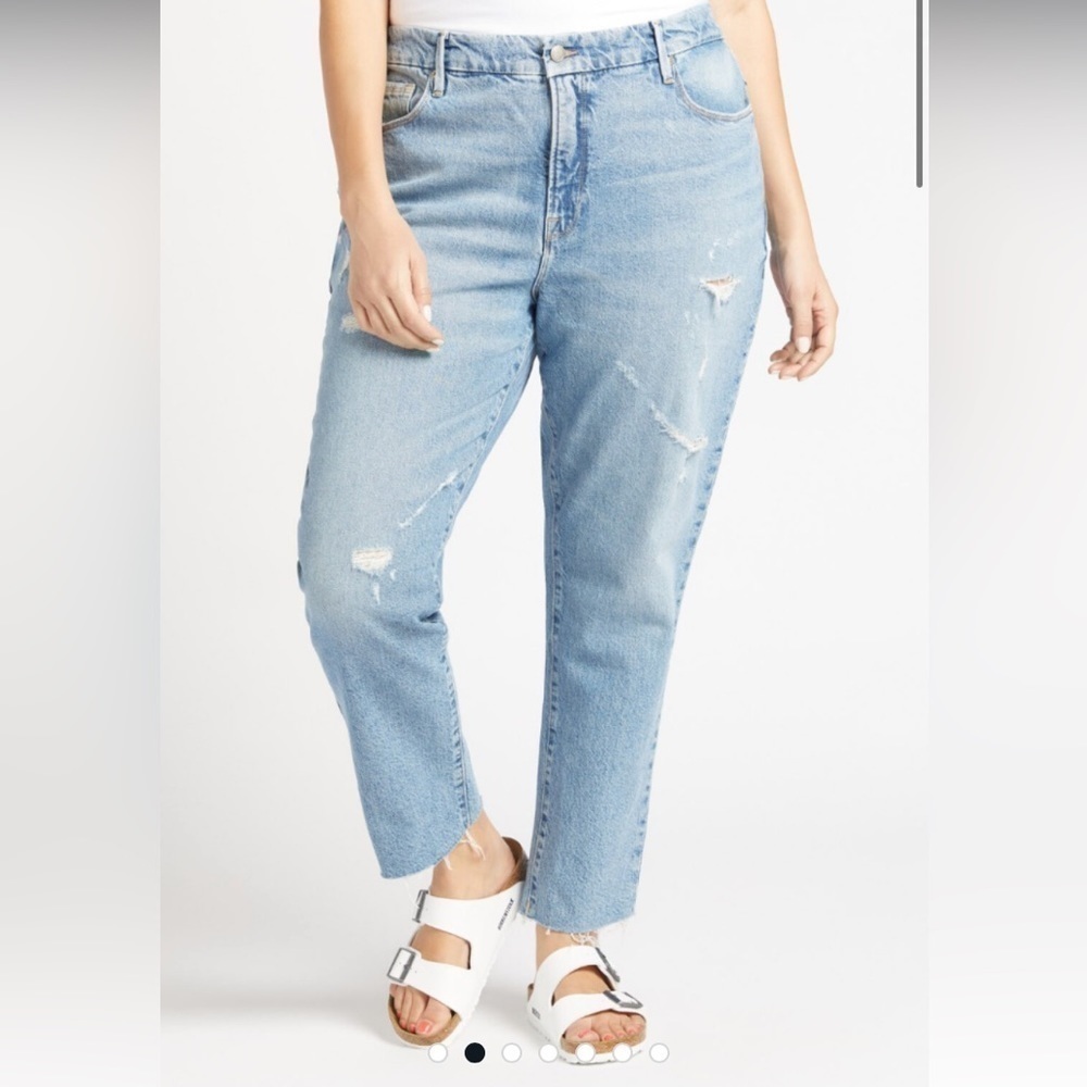 NEW Good American The Weekender High Waisted Raw Hem Indigo Jeans Size 10